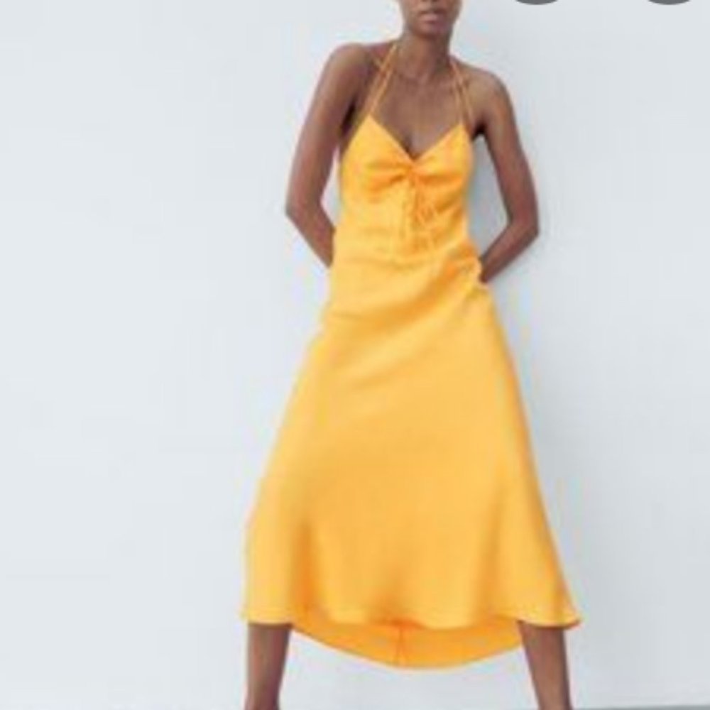Zara satin effect tangerine orange slip dress